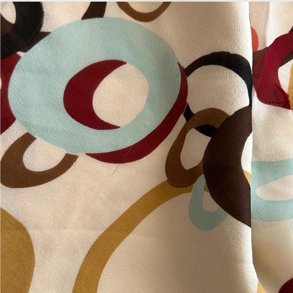 Vintage Y2K Lapis 100% Silk Geometric Print Dress Ruffle Neckline Retro Medium. - Picture 7 of 7